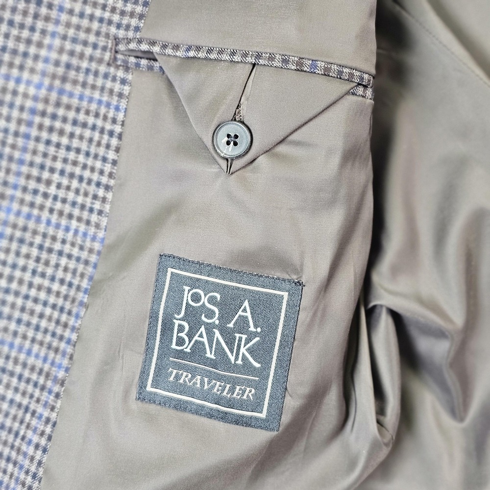 Jos. A. Bank Sport Coat Mens 46R Brown Plaid Wool Traveler Jacket Tailored Fit - Picture 7 of 15